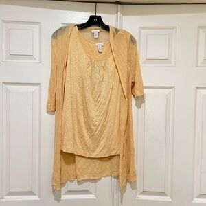 Chico’s Women’s Two Piece Set Tank‎ Cardigan Size 2  Regular Size Large Yellow